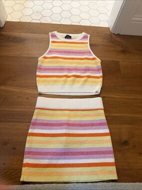 Striped Knit Two-Piece Set in Pastel Pink, Orange & Yellow